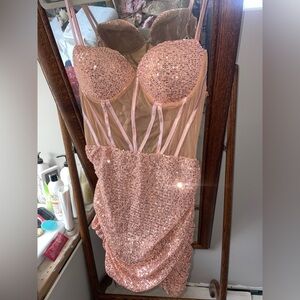 Sexy Fashion Nova Strapless Pink Sequin Dress